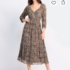Loyal Puff Sleeve Leopard Print Midi Dress
